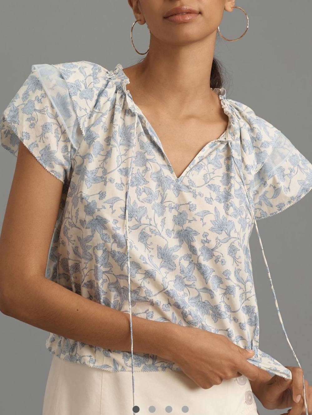 NEW w/TAGS Sz Small Anthropologie En Saison Egret Top Blouse Blue Floral Flutter